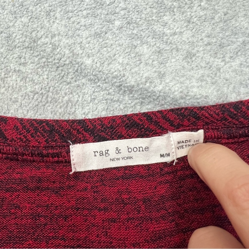 Rag & Bone Top Womens Medium Red Black Space Dye Knit Rayon Stretch Long Sleeve - Picture 4 of 6